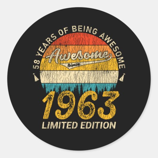 Sticker Rond 62 ans 1963 Retro Awesome 62e anniversaire Cadeau (Devant)