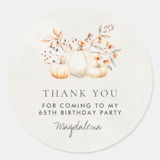 Sticker Rond 65e anniversaire Citrouille Merci Favor (Devant)