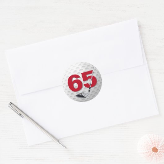 Sticker Rond 65e anniversaire Golf Ball Design (Enveloppe)
