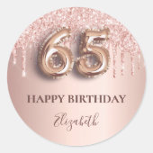 Sticker Rond 65e anniversaire rose gouttes rose or (Devant)