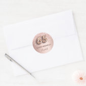 Sticker Rond 65e anniversaire rose gouttes rose or (Enveloppe)