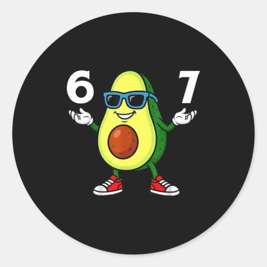Sticker Rond 67 Avocado 6 7 Funny Cool Six Seven Meme Cartoon B (Devant)
