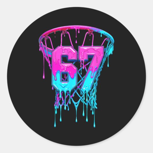 Sticker Rond 67 Basketball Drip Six Seven Funny (Devant)