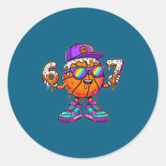 Sticker Rond 67 Basketball Drip Six Seven Funny Meme Gen Alpha  (Devant)