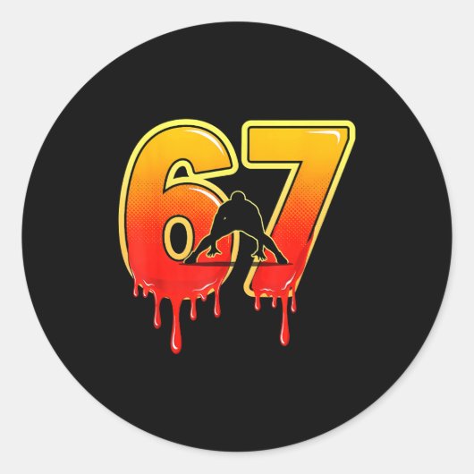 Sticker Rond 67 Brainrot Youth Wrestling Drip - Funny Kids 67  (Devant)