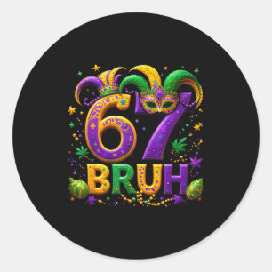 Sticker Rond 67 Bruh Chapeau de Bouffon Masque à Plumes Mardi G