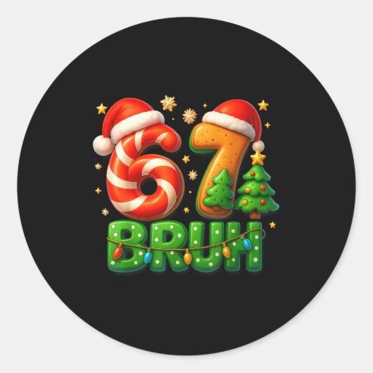Sticker Rond 67 Bruh Christmas Candy Cane Gingerbread Design Xm (Devant)