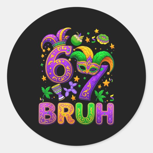 Sticker Rond 67 Bruh Mardi Gras Jester Mask New Orleans  (Devant)