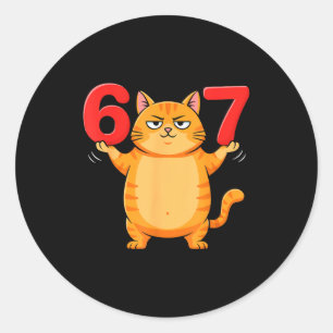 Sticker Rond 67 Chat Drôle Six Sept Mème Génération Z Alpha Hum