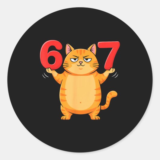 Sticker Rond 67 Chat Drôle Six Sept Mème Génération Z Alpha Hum (Devant)