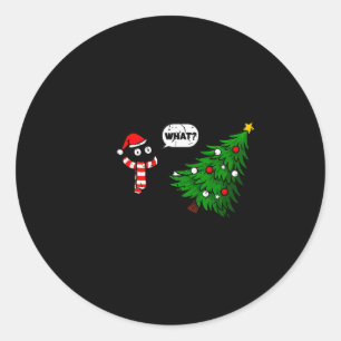 Sticker Rond 67 Chat noir drôle poussant l'arbre de Noël Chat