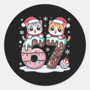 Sticker Rond 67 chats drôles mèmes kawaii Noël glace à l'eau qu