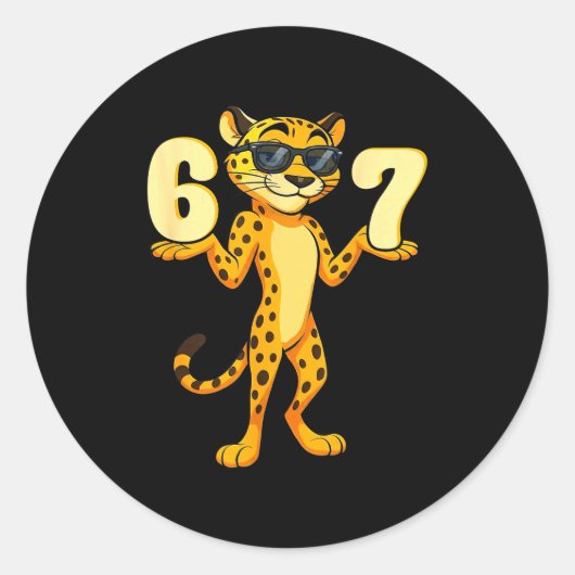 Sticker Rond 67 Cheetah Meme Six Seven Hands Motion Kids Teens  (Devant)