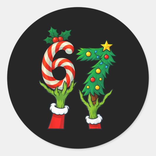 Sticker Rond 67 Christmas 6 7 Meme Hands Holiday Gen Alpha For  (Devant)