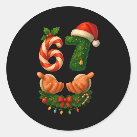Sticker Rond 67 Christmas Funny 6 7 Meme Holiday Gen Alpha Slan (Devant)