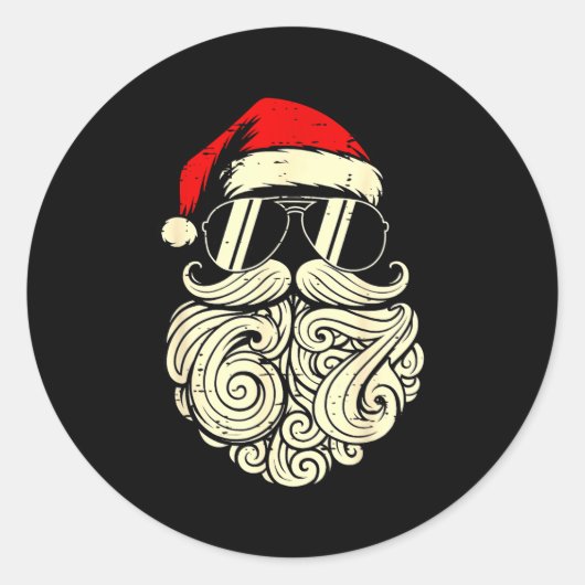 Sticker Rond 67 Christmas Funny Six Seven Meme Santa Face Shirt (Devant)