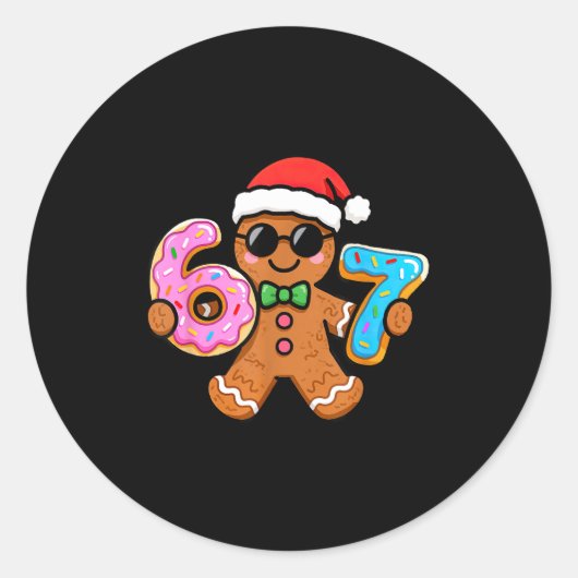Sticker Rond 67 Christmas Gingerbread Six Seven Meme Gen Alpha (Devant)
