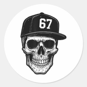 Sticker Rond 67 Crâne Halloween Brainrot Meme Six Sept Enfants