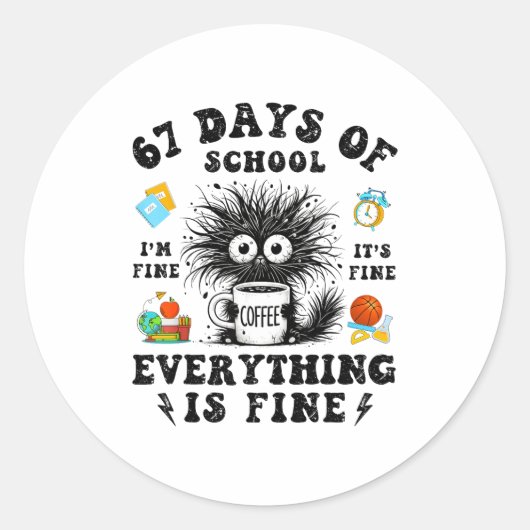Sticker Rond 67 Days Of School I Survived Funny Teachers Studen (Devant)