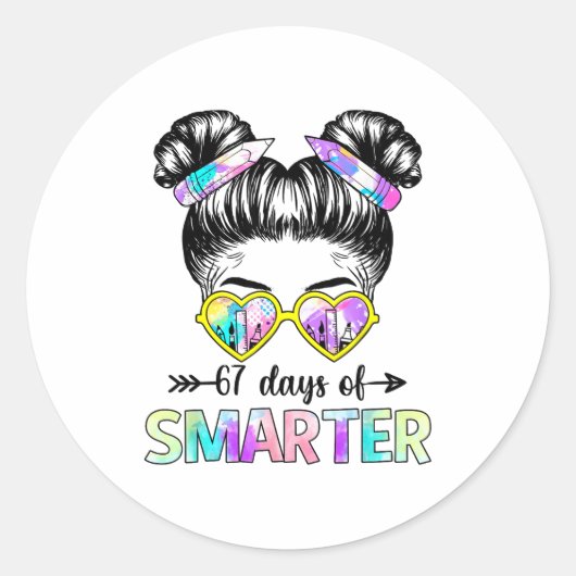 Sticker Rond 67 Days Smarter Messy Bun Six Seven 67th Day Of Sc (Devant)