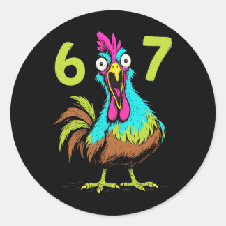 Sticker Rond 67 drôles de cadeaux de poulet mème Six Seven Humo
