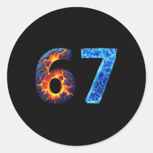 Sticker Rond 67 Feu Glace Numéro Drôle Six Sept Mème 6 7