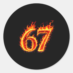 Sticker Rond 67 feu six sept mème flammes argot numéro drôle
