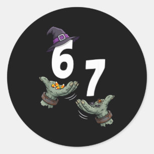 Sticker Rond 67 filles halloween sorcière six sept 6 7 mème far