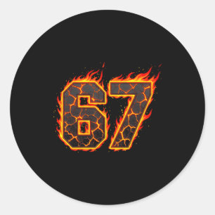Sticker Rond 67 Flammes Mème Six Sept Feu Drôle Gen Alpha Slan