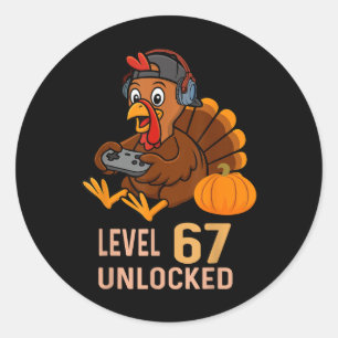 Sticker Rond 67 Garçon de Thanksgiving Dinde Joueur Six Sept Mè