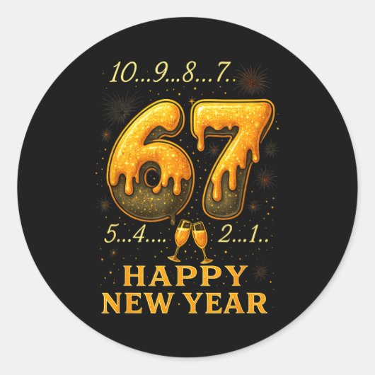 Sticker Rond 67 Happy New Year Six Seven Funny Countdown 2026 B (Devant)