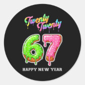 Sticker Rond 67 Happy New Year's Eve Six Seven Funny 2026 Brain (Devant)