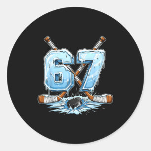 Sticker Rond 67 Hockey Drip Number Drôle Style Meme Garçons Gra