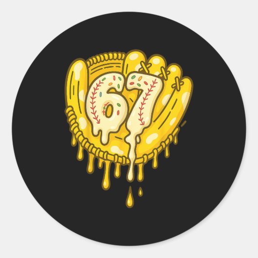 Sticker Rond 67 Ice Cream Drip Funny Six Seven Baseball  (Devant)