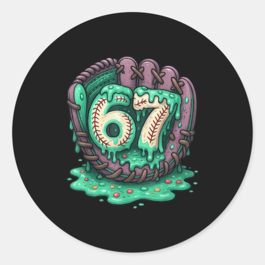 Sticker Rond 67 Ice Cream Drip Funny Six Seven Baseball  (Devant)