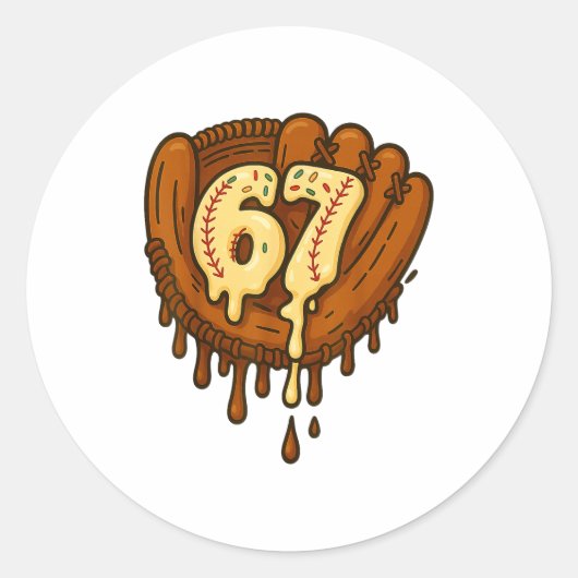 Sticker Rond 67 Ice Cream Drip Funny Six Seven Baseball (Devant)