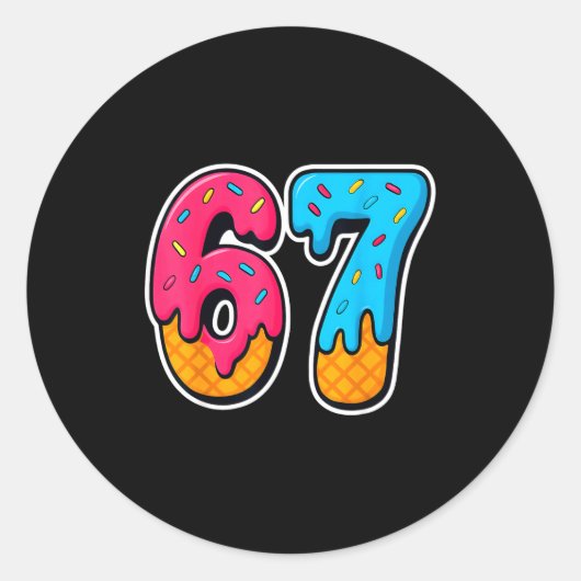 Sticker Rond 67 Ice Cream Drip Funny Six Seven Gen Alpha Meme S (Devant)