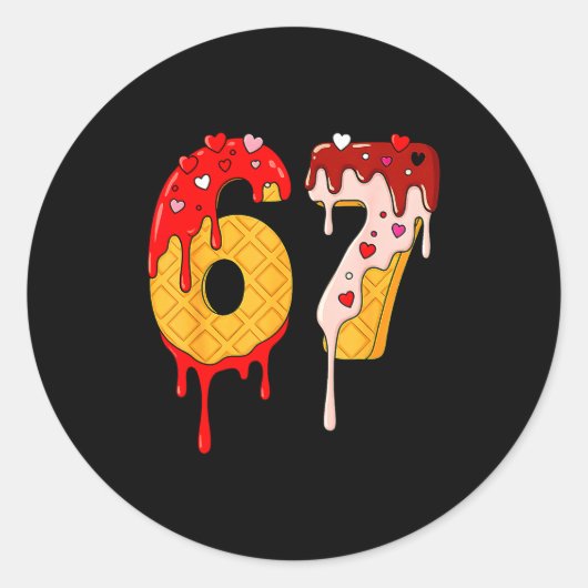 Sticker Rond 67 Ice Cream Drip Meme Funny Six Seven Valentine D (Devant)