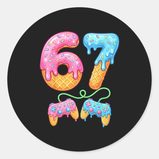Sticker Rond 67 Ice Cream Drip Meme Gamer Six Seven Gen Alpha S (Devant)