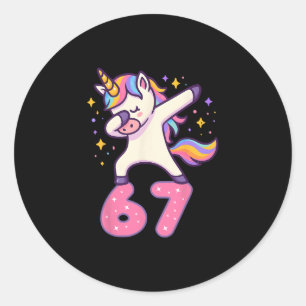 Sticker Rond 67 Licorne pour filles six sept mème Brainrot drôl