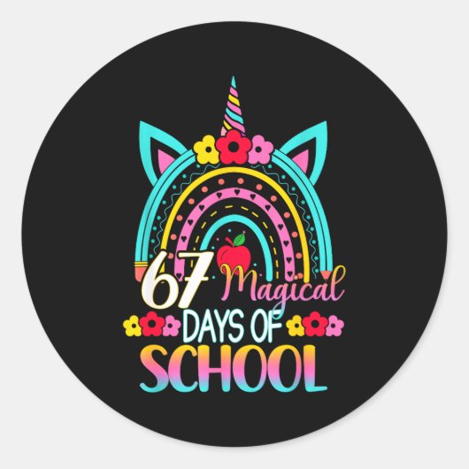 Sticker Rond 67 Magical Days Of School Meme Funny Student Teach (Devant)