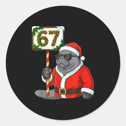 Sticker Rond 67 Manatee Christmas Six Seven Meme Brainrot Manat (Devant)