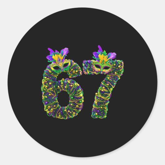 Sticker Rond 67 Mardi Gras Beads Mask Six Seven Meme 6 7 Carniv (Devant)