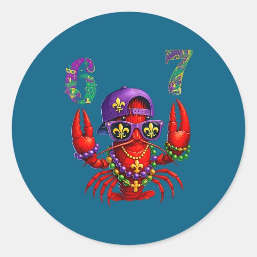 Sticker Rond 67 Mardi Gras Crawfish Beads Six Seven Carnival Bo (Devant)