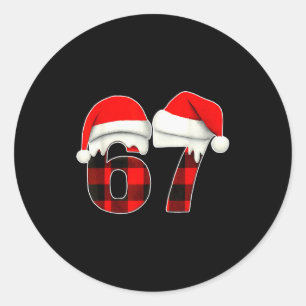 Sticker Rond 67 Meme Brainrot Drôle de Noël à Carreaux Pyjama d