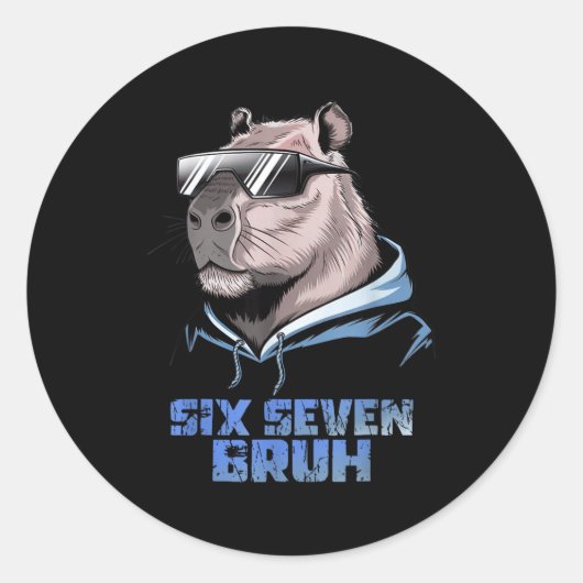 Sticker Rond 67 Meme Capybara Funny Six Seven Bruh Capybara For (Devant)