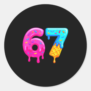Sticker Rond 67 Meme Crème Glacée Dégoulinante Drôle Six Sept G