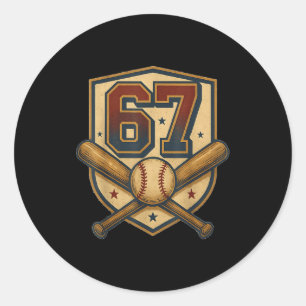 Sticker Rond 67 Mème de baseball vintage Srts Crest drôle rétro