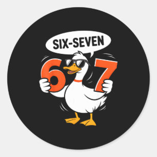 Sticker Rond 67 Meme de canard drôle Six Sept Argot Gen Alpha C