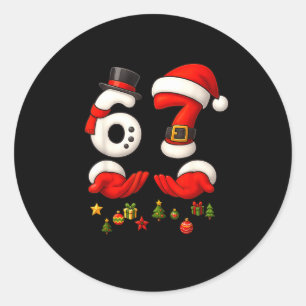 Sticker Rond 67 Meme de Noël Drôle 6 7 Mains Argot Gen Alpha